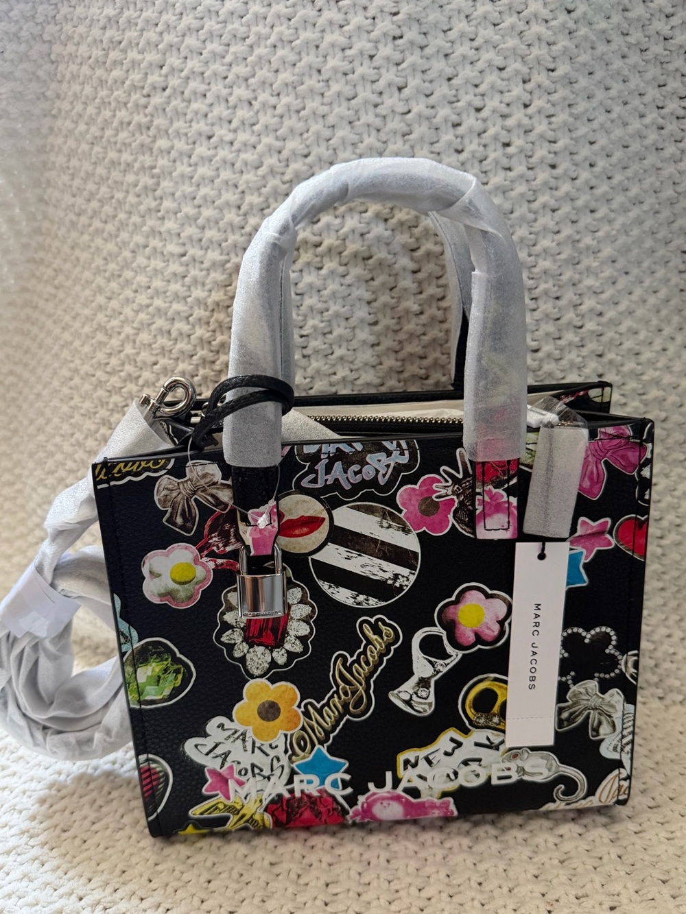 Marc Jacobs Black Floral & Sticker Print Satchel - Picture 4 of 4